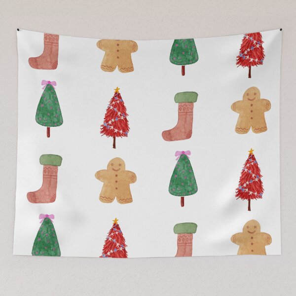 Item preview, Cute Watercolor Christmas Tree Stocking Gingerbread Man - White  designed and sold by StudioAkubi.