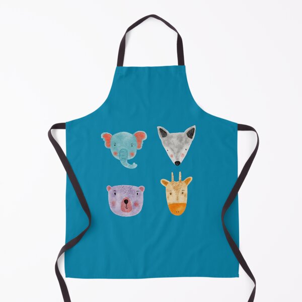 Item preview, Cute Watercolor Animal Faces Elephant Fox Bear Goat Zoo - Blue designed and sold by StudioAkubi.