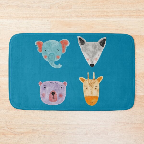 Item preview, Cute Watercolor Animal Faces Elephant Fox Bear Goat Zoo - Blue designed and sold by StudioAkubi.