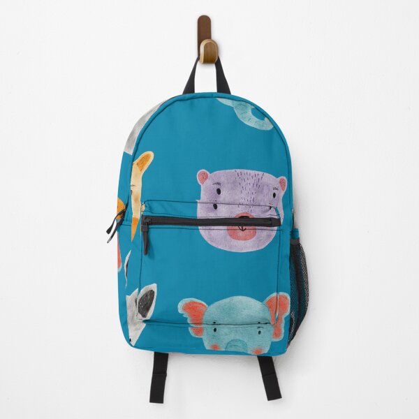 Item preview, Cute Watercolor Animal Faces Elephant Fox Bear Goat Zoo - Blue designed and sold by StudioAkubi.