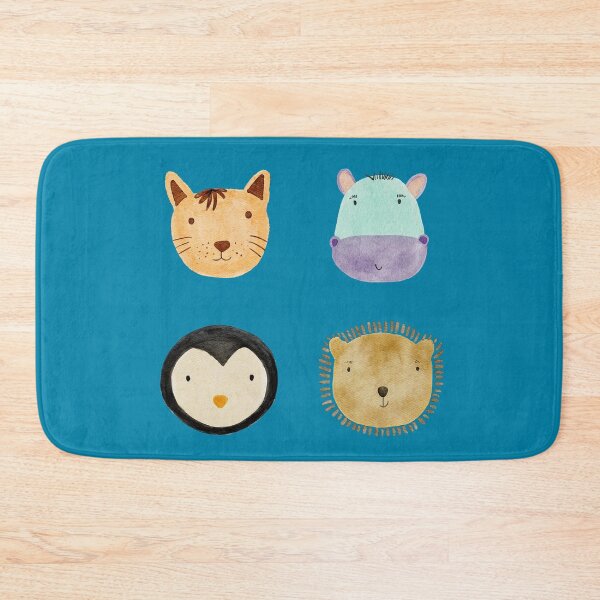 Item preview, Cute Watercolor Animal Faces Cat Penguin Hippo Bear Zoo - Blue designed and sold by StudioAkubi.