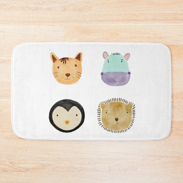 Item preview, Cute Watercolor Animal Faces Cat Penguin Hippo Bear Zoo - White designed and sold by StudioAkubi.