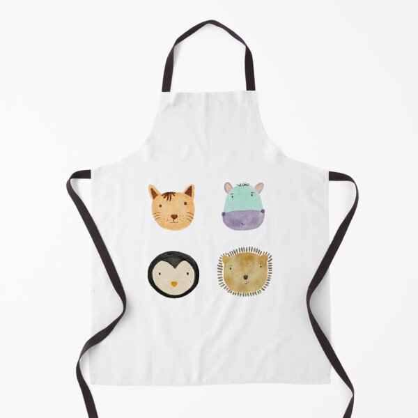 Item preview, Cute Watercolor Animal Faces Cat Penguin Hippo Bear Zoo - White designed and sold by StudioAkubi.