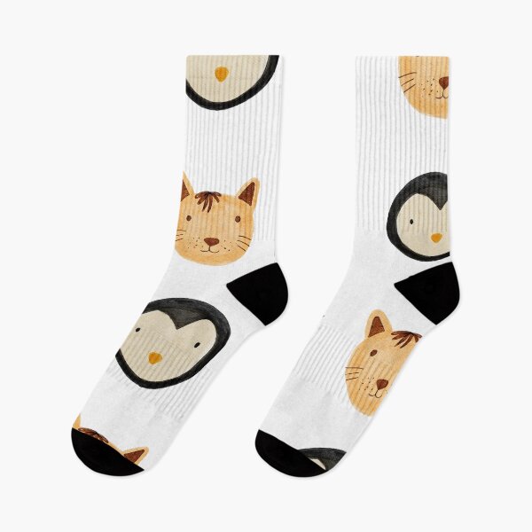 Item preview, Cute Watercolor Animal Faces Cat Penguin Hippo Bear Zoo - White designed and sold by StudioAkubi.
