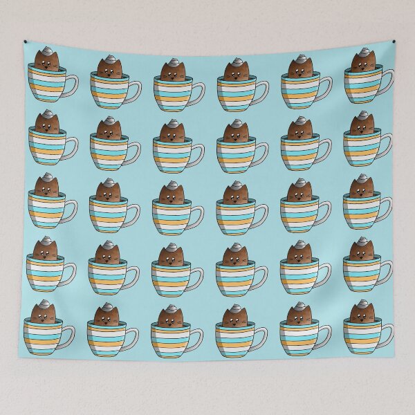 Item preview, Catfee in striped mug (orange-blue) designed and sold by babysnaily.