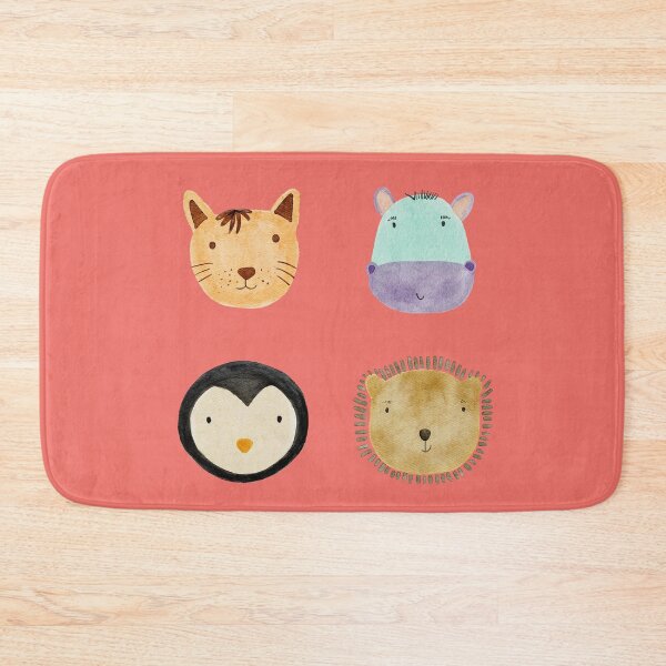 Item preview, Cute Watercolor Animal Faces Cat Penguin Hippo Bear Zoo - Pink Orange designed and sold by StudioAkubi.