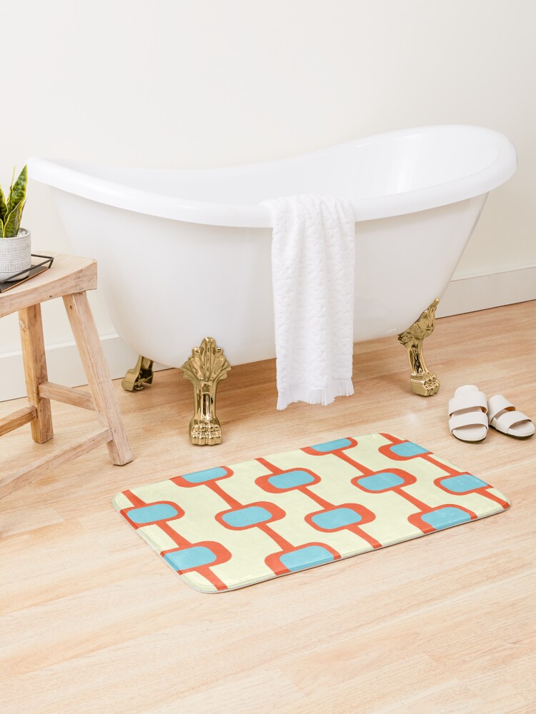 Thumbnail 1 of 6, Bath Mat, Mid Century Modern Orange and Turquoise Pattern designed and sold by CarlaBaremb.