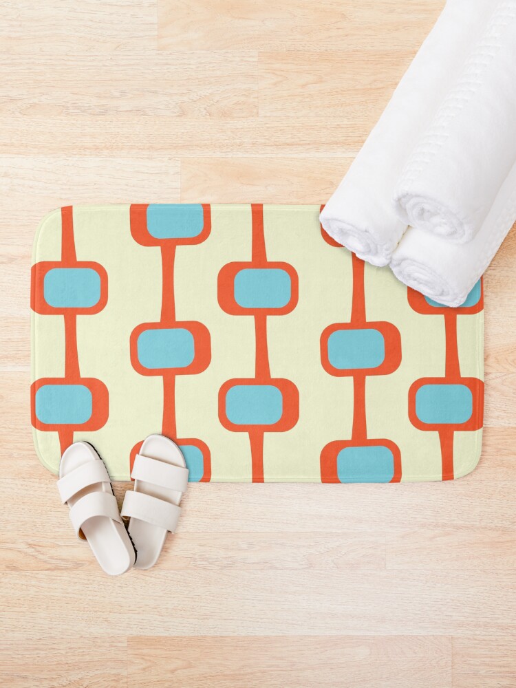 Thumbnail 2 of 6, Bath Mat, Mid Century Modern Orange and Turquoise Pattern designed and sold by CarlaBaremb.