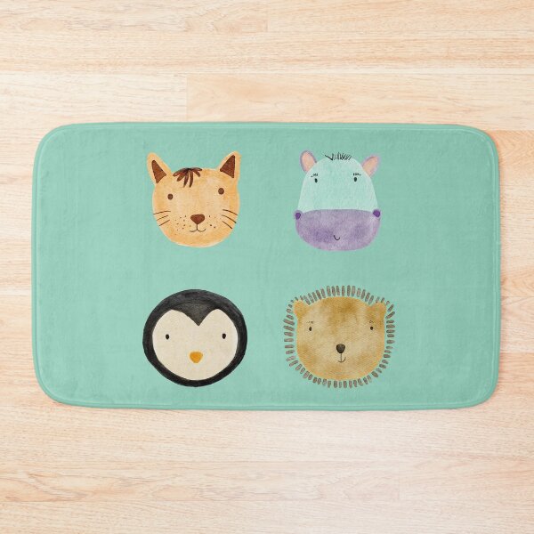 Item preview, Cute Watercolor Animal Faces Cat Penguin Hippo Bear Zoo - Mint designed and sold by StudioAkubi.
