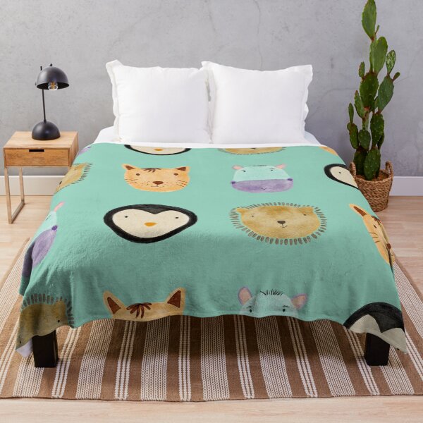 Item preview, Cute Watercolor Animal Faces Cat Penguin Hippo Bear Zoo - Mint designed and sold by StudioAkubi.