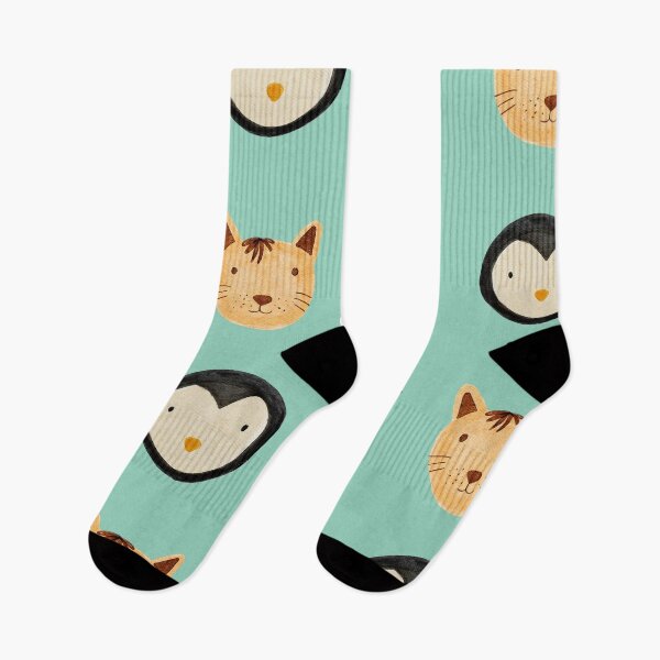 Item preview, Cute Watercolor Animal Faces Cat Penguin Hippo Bear Zoo - Mint designed and sold by StudioAkubi.