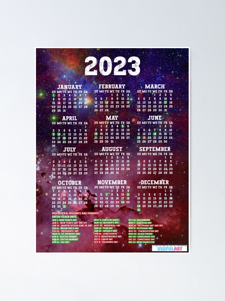 Póster Calendario De Estados Unidos 2023 Con DÍas Festivos No1 De Usefulart Shop Redbubble 6235