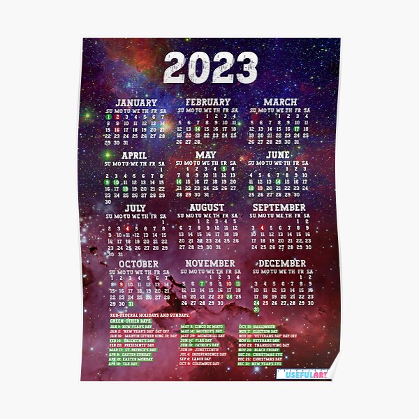 Póster Calendario De Estados Unidos 2023 Con DÍas Festivos No1 De Usefulart Shop Redbubble 5593