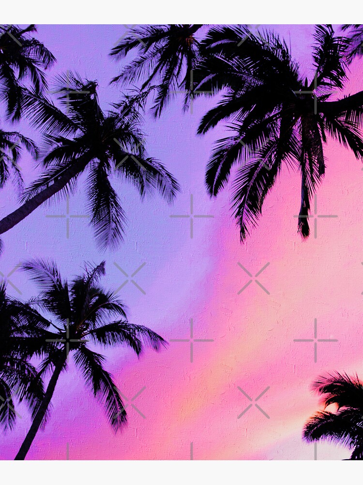 "Dreamy Pastel Sunset Sky With Palms, Pink And Purple Cotton Candy