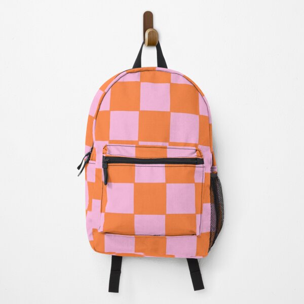 Vista previa del artículo con la obra «Cuadrícula de cuadros naranja y rosa», diseñado y vendido por OneThreeSix.
