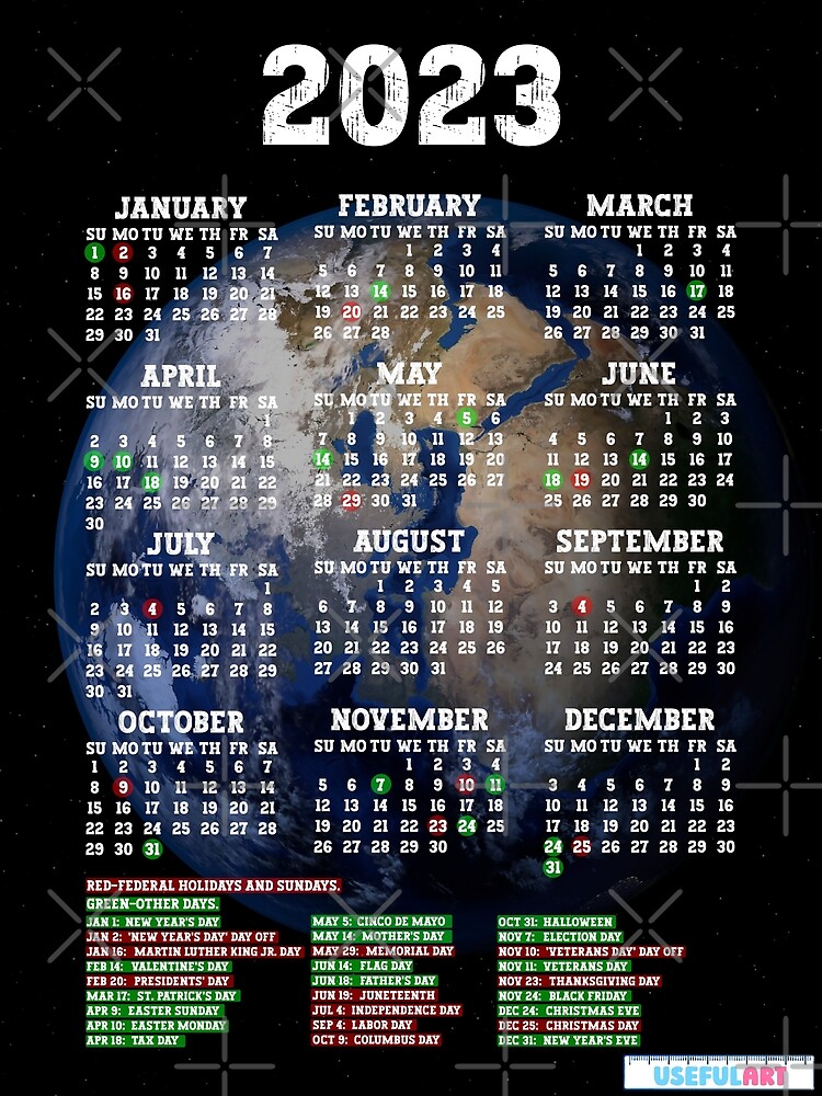Lámina Fotográfica Calendario De Estados Unidos 2023 Con DÍas Festivos No2 De Usefulart Shop 1238