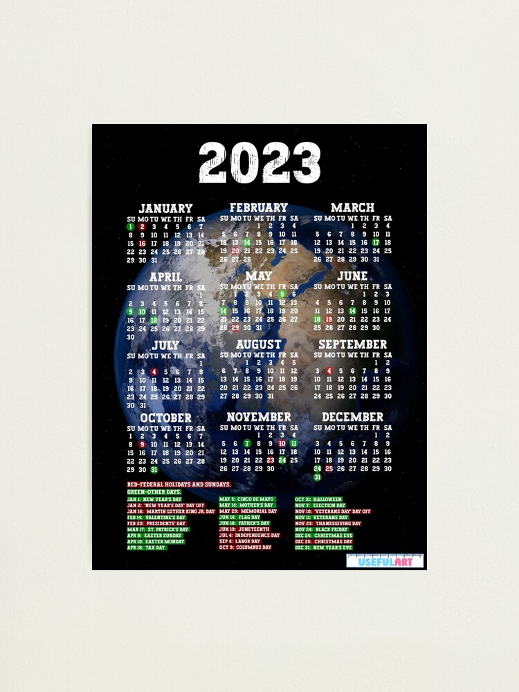 Lámina Fotográfica Calendario De Estados Unidos 2023 Con DÍas Festivos No2 De Usefulart Shop 3991