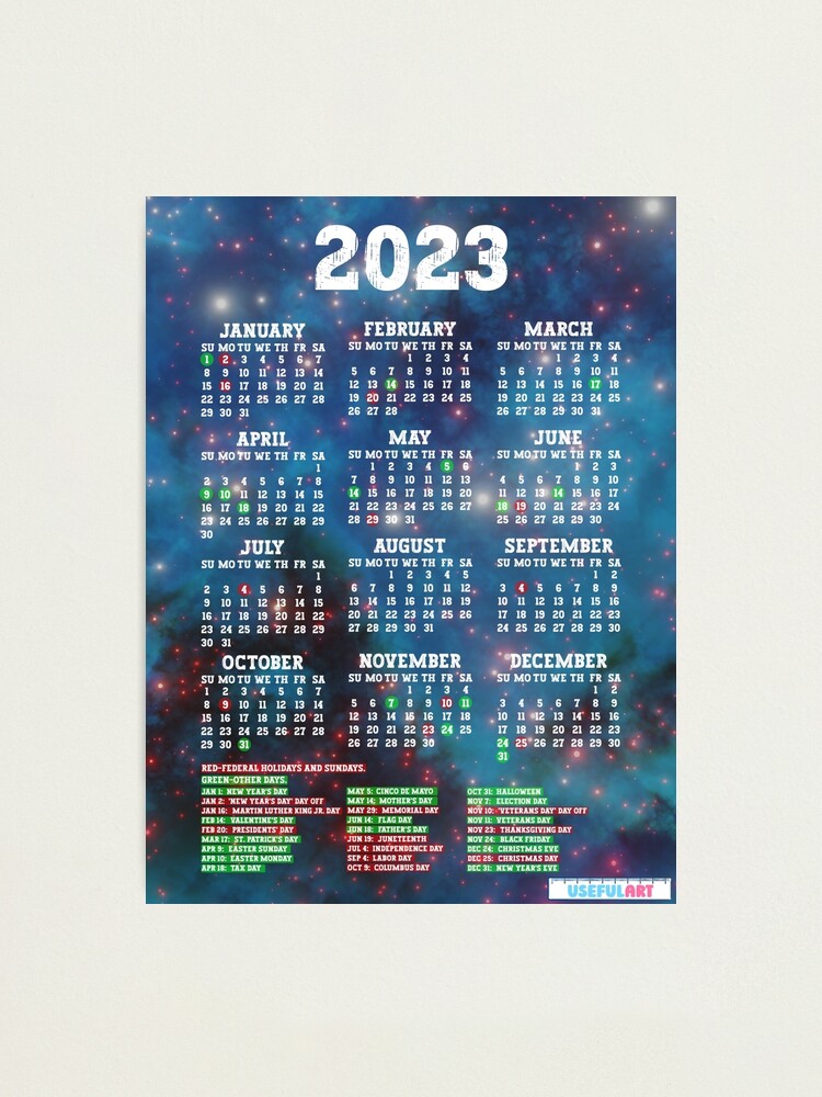 Lámina Fotográfica Calendario De Estados Unidos 2023 Con DÍas Festivos No7 De Usefulart Shop 3145