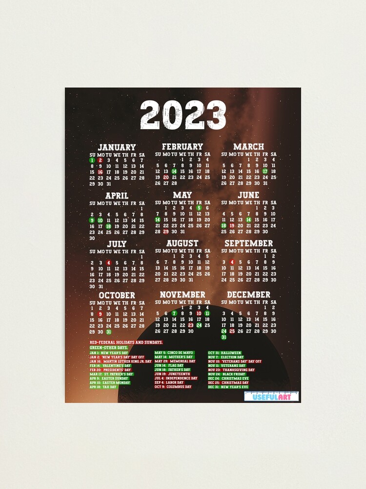 Lámina Fotográfica Calendario De Estados Unidos 2023 Con DÍas Festivos No10 De Usefulart Shop 5835