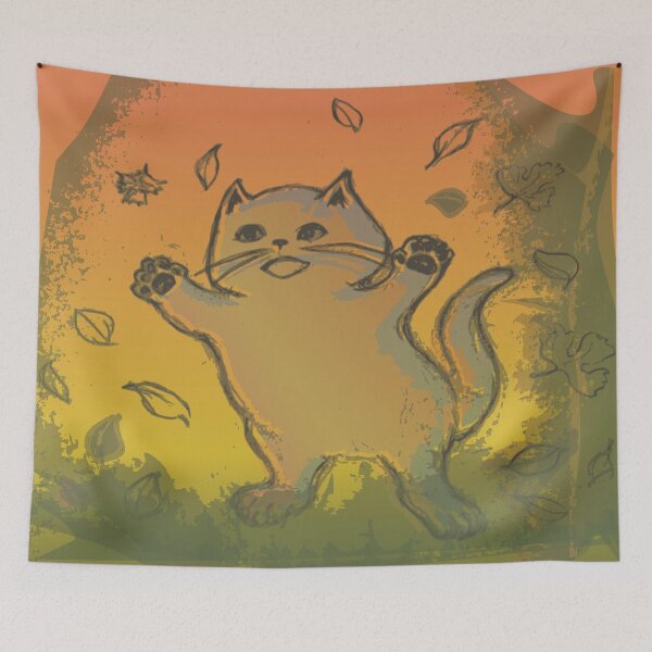 Item preview, cute cat playing leaves autumn designed and sold by MiraNomegusta.