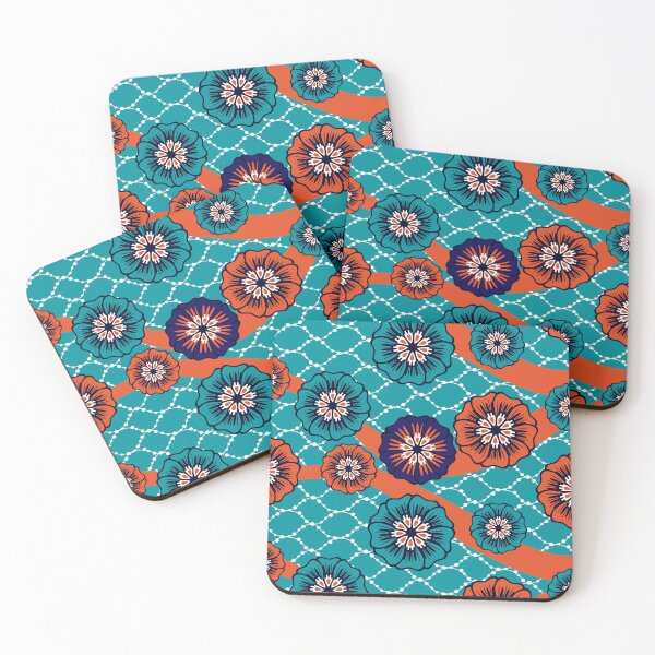 Item preview, African Fabric Wax Print Kente Ankara Ethnic Tribal Exotic Turquoise Orange designed and sold by StudioAkubi.