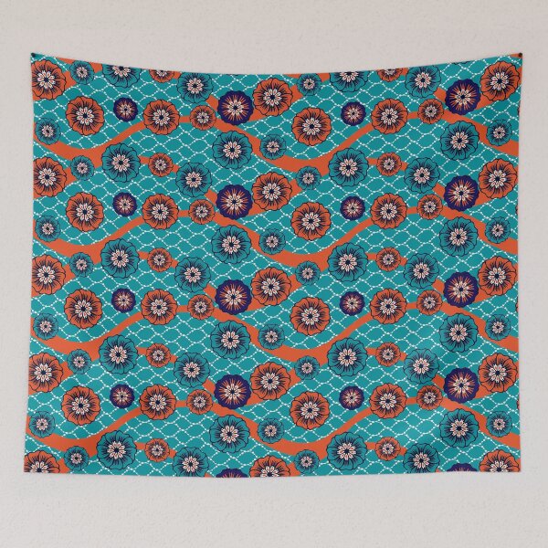 Item preview, African Fabric Wax Print Kente Ankara Ethnic Tribal Exotic Turquoise Orange designed and sold by StudioAkubi.