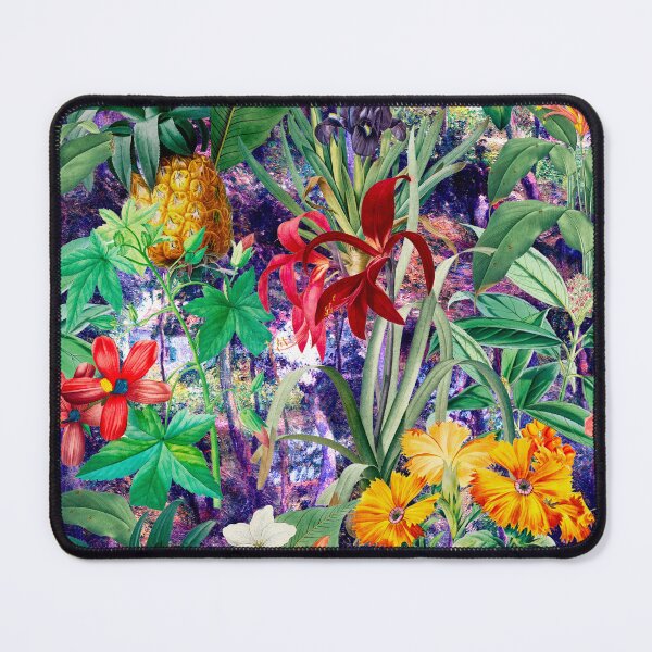 Item preview, Trendy tropical foliage exotic floral pattern, leaves and flowers tropical pattern, botanical illustration, dark purple floral illustration designed and sold by ZeinabTaha.