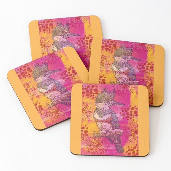 Item preview, Belted Kingfisher in pink and yellow designed and sold by SirenSeventyOne.