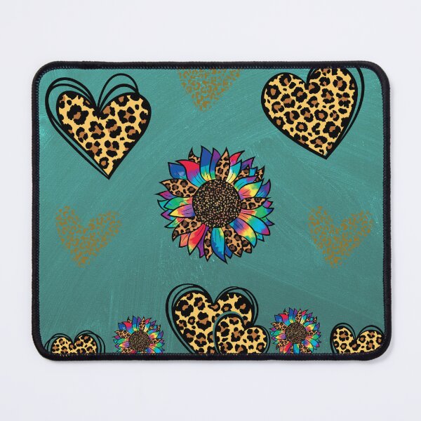 Item preview, Leopard Print Hearts Bright Colored Flowers on Turquoise Background designed and sold by LanaDevon.