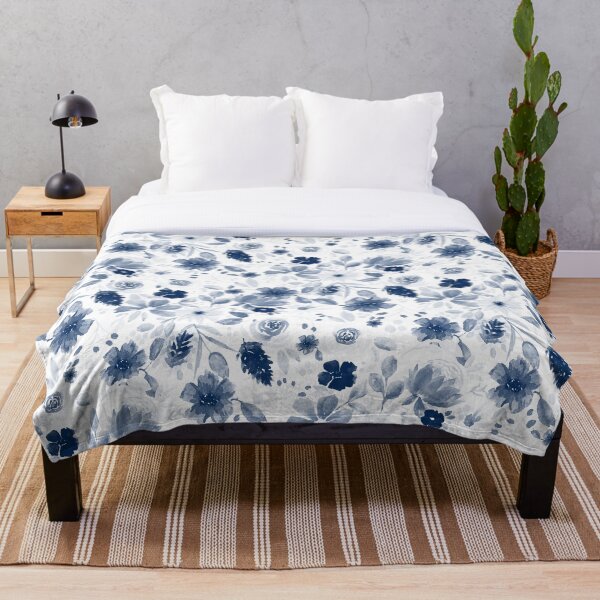 Item preview, Indigo Blue Flowers Pattern - White designed and sold by Lupita  Blu.