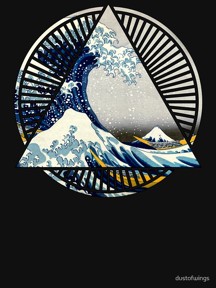 Vintage Hokusai Mount Fuji Great Tsunami Wave Japanese Geometric Manga Shirt by dustofwings