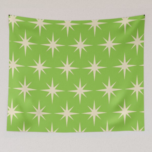 Item preview, Mid century modern white  atomic star on lime green  designed and sold by Yasminepatterns .