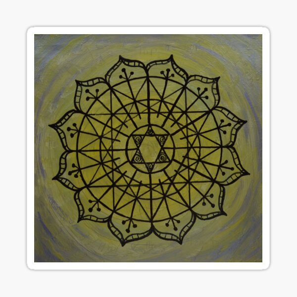 INSIDE OUTSIDE MANDALA ~ SACRED GEOMETRY FOR THE SOUL~ BLUE, YELLOW Sticker