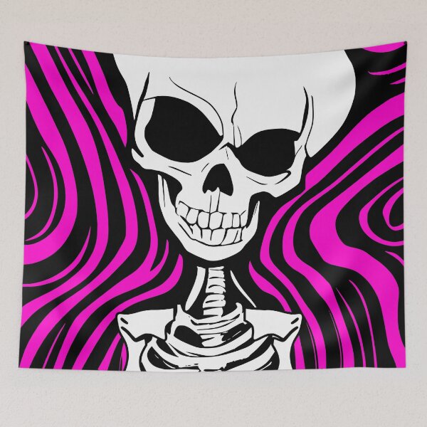 Item preview, Halloween Grinning Skeleton with Magenta Background designed and sold by HalloweenThings.