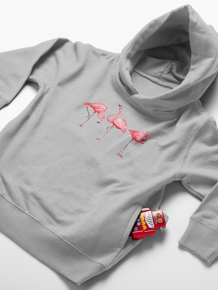 Thumbnail 4 of 5, Toddler Pullover Hoodie, Flamingo Pattern - Black designed and sold by Kelly Gilleran.