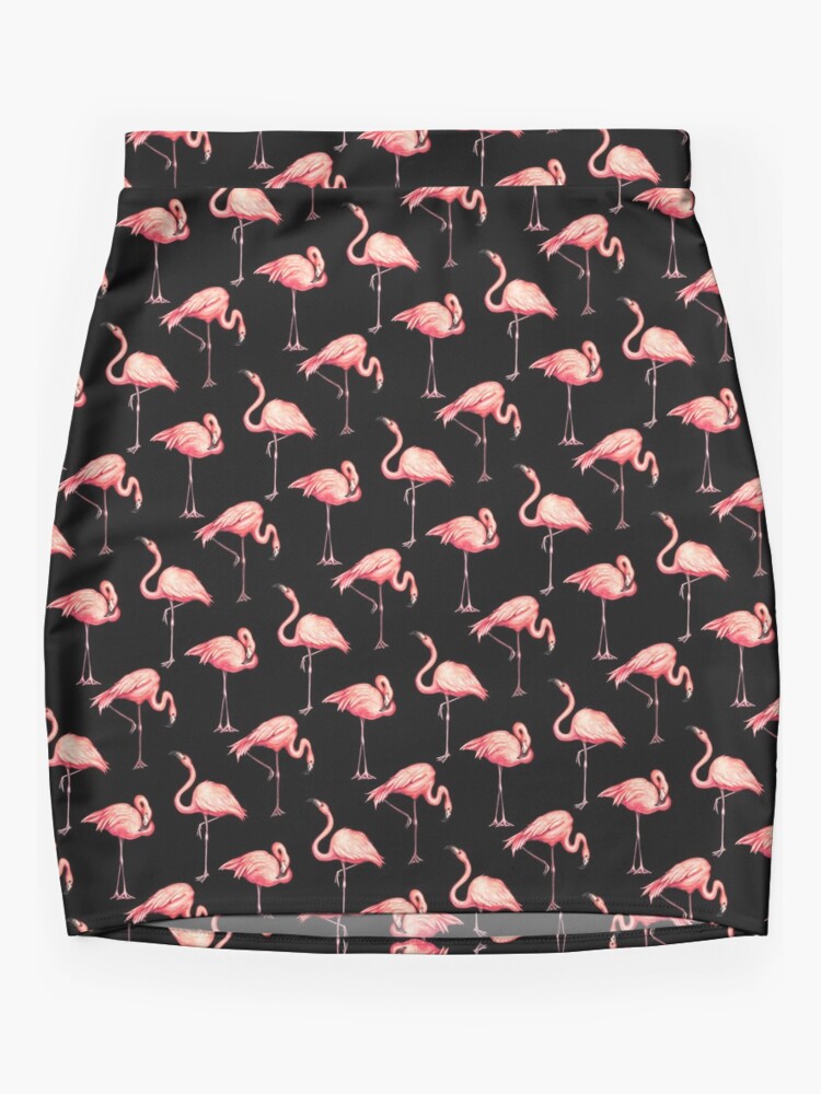 Thumbnail 3 of 4, Mini Skirt, Flamingo Pattern - Black designed and sold by Kelly  Gilleran.
