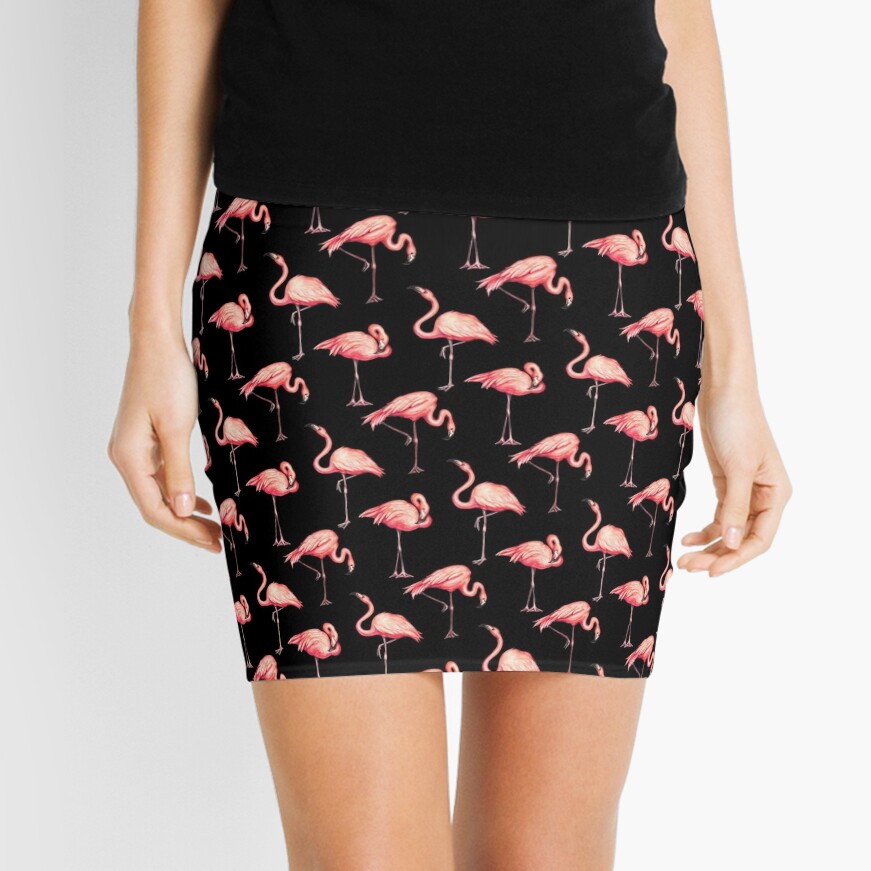 Flamingo Pattern - Black Mini Skirt