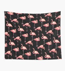 Flamingo Pattern - Black Wall Tapestry