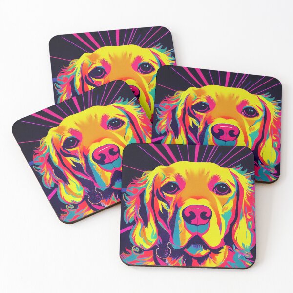 Aperçu de l'œuvre golden retriever, pop art, synthwave, rétro créée et vendue par PeanutArtCorner.