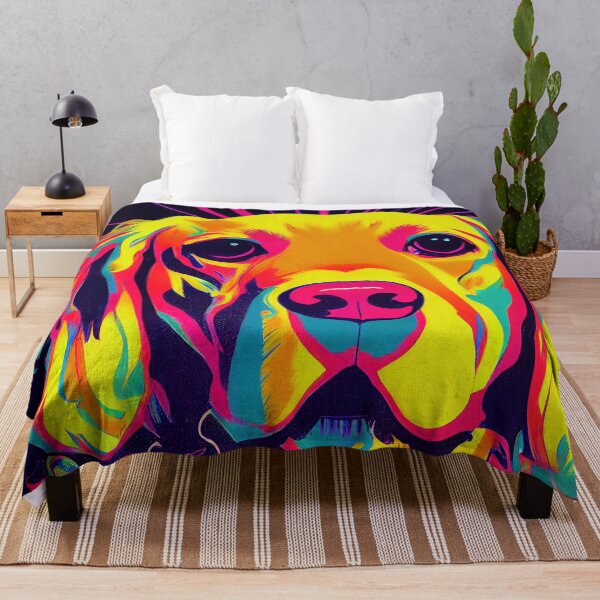 Aperçu de l'œuvre golden retriever, pop art, synthwave, rétro créée et vendue par PeanutArtCorner.