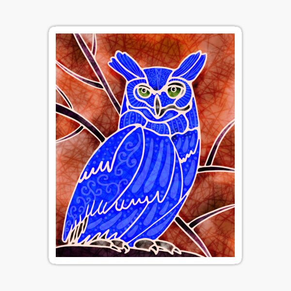 Boho Owl Blue on orange Sticker