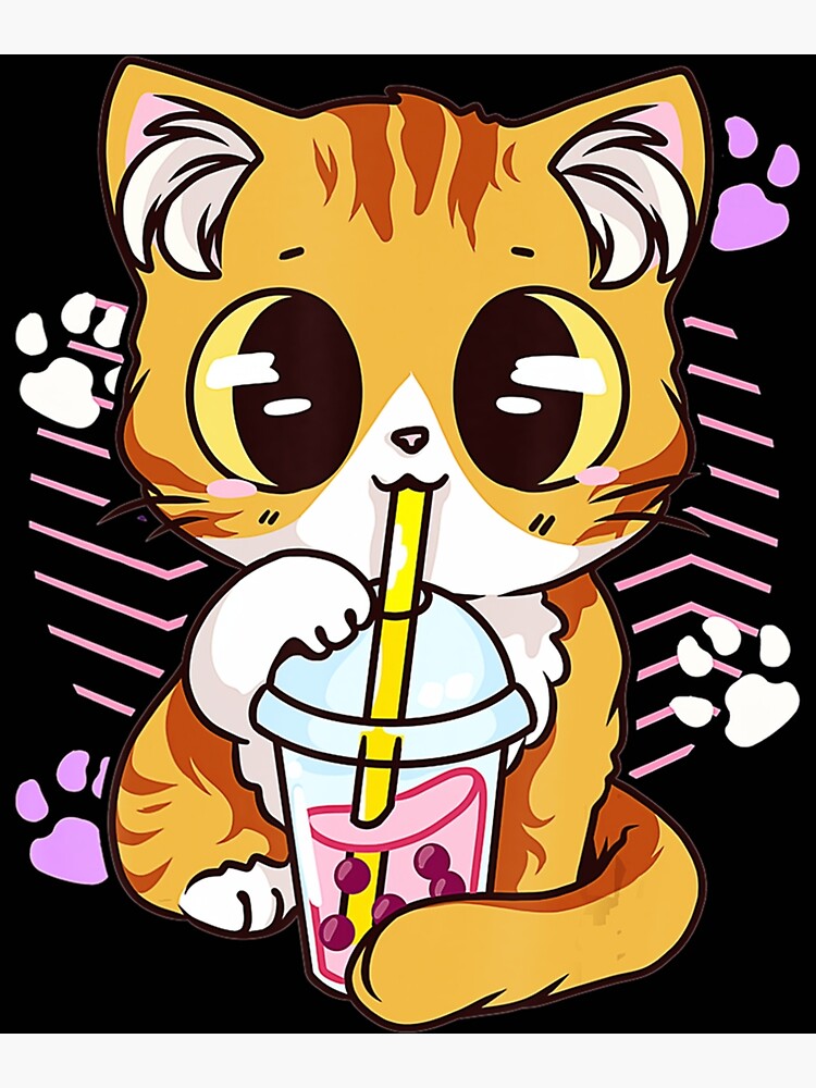 Cat Boba Tea Bubble Tea Anime Kawaii Japanese Girls Teenager Canvas