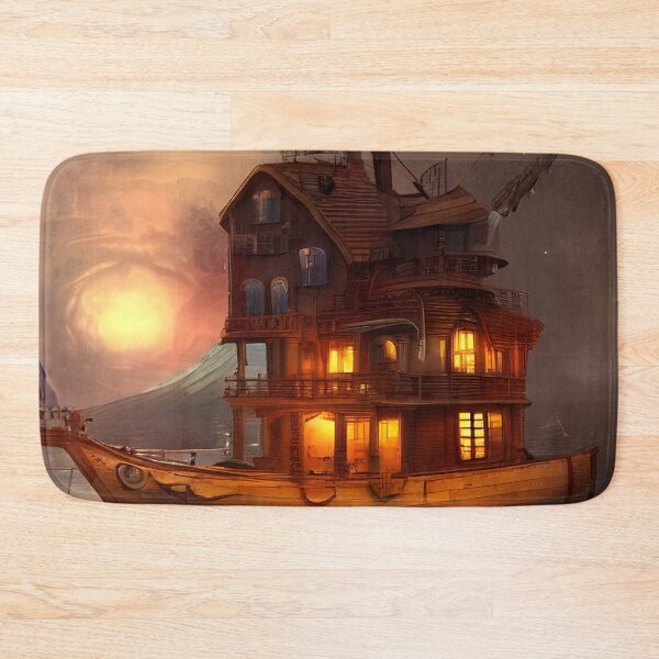 Item preview, Snug Houseboat in Sleepy Harbor ai generated art botprompt designed and sold by botprompts.