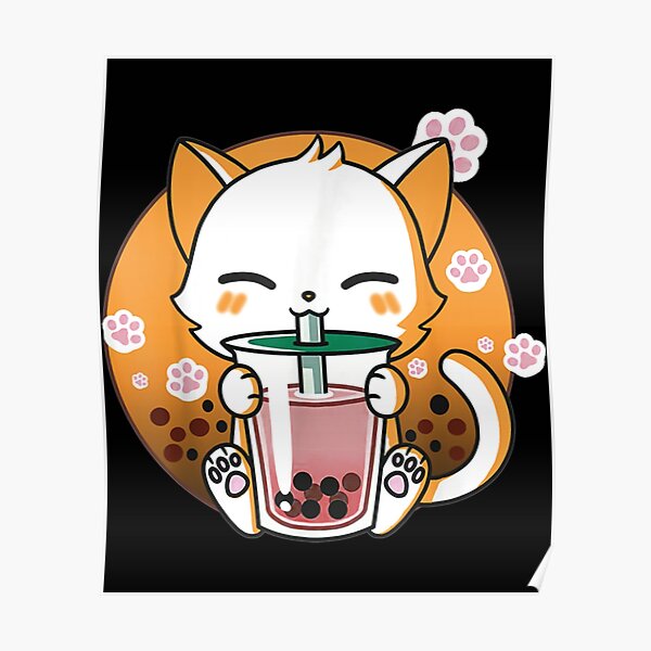 Cat Boba Tea Bubble Tea Anime Kawaii Neko Ts Girls Teens Poster