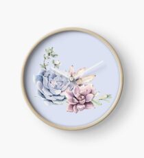 Elegant Succulents Mint Green and Blue Desert Succulent Southwest Art Clock