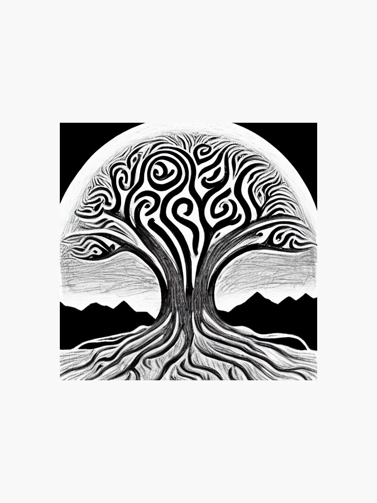 Thumbnail 3 of 3, Sticker, Tree of life in black and white designed and sold by stillnessgifts.