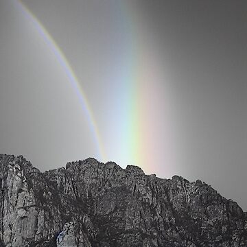 Artwork thumbnail, A Dash of Color - black and white mountaintop with rainbow by stillnessgifts