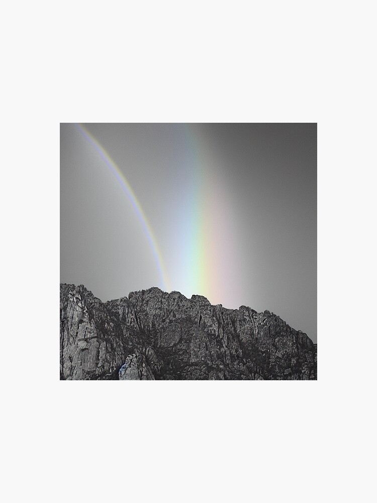 Thumbnail 3 of 3, Sticker, A Dash of Color - black and white mountaintop with rainbow designed and sold by stillnessgifts.