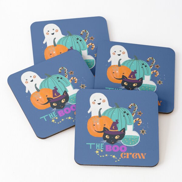 Item preview, The boo crew, illustration with pumpkins, ghosts, cats, spells and potions  designed and sold by Malogue.