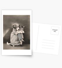 Puppy giving kitten a snuggle Postcards